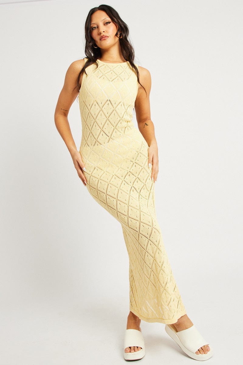Yellow Knit Dress Sleeveless Maxi - Image 2