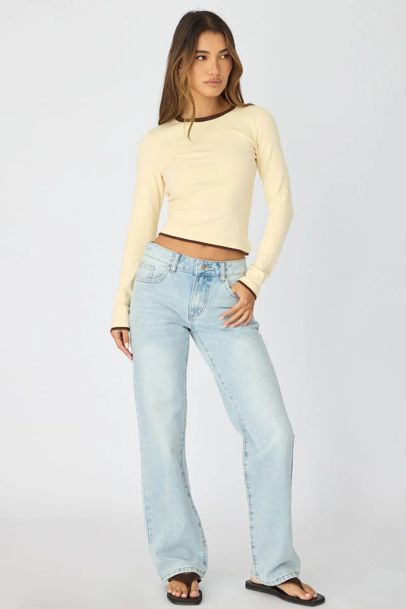 Yellow Long Sleeve Contrast Binding T-shirt - Image 3