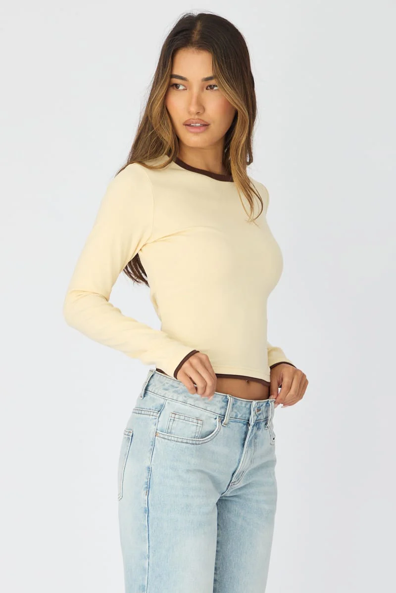 Yellow Long Sleeve Contrast Binding T-shirt - Image 5