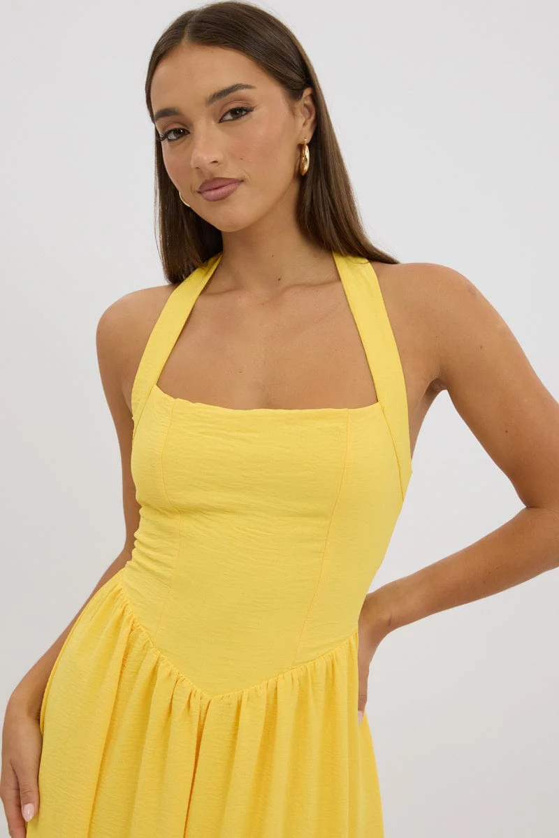 Yellow Maxi Dress Halter Neck - Image 2