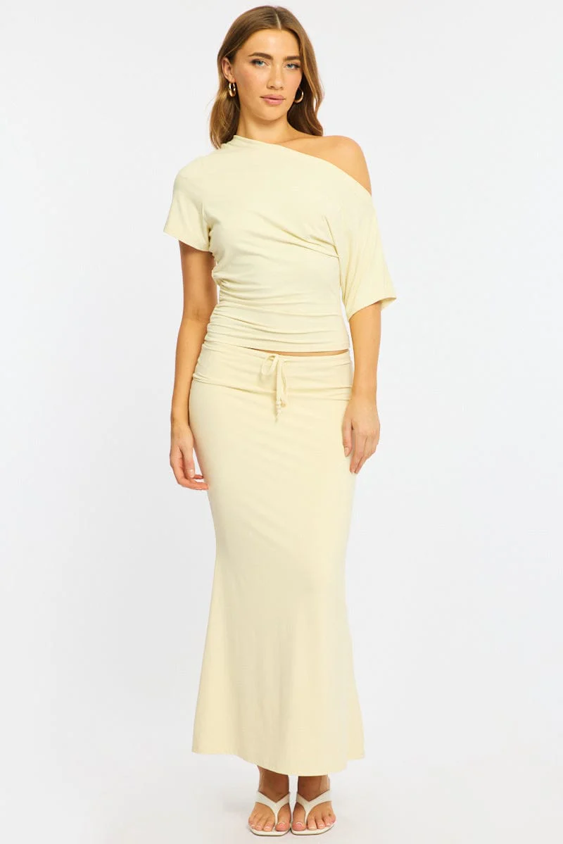 Yellow Maxi Skirt Elasticated Waist Beaded Details - Image 3