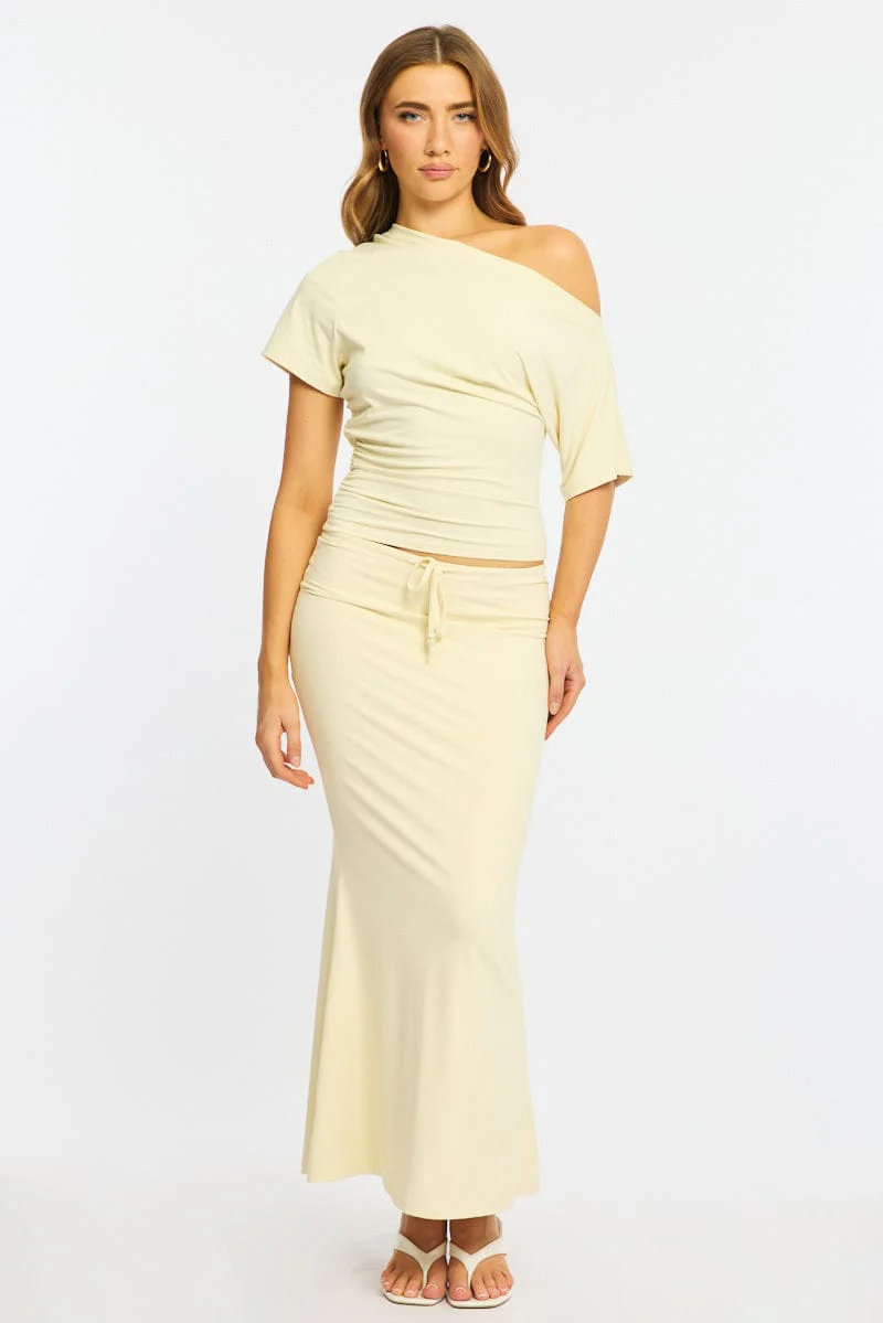 Yellow Maxi Skirt Elasticated Waist Beaded Details - Image 4