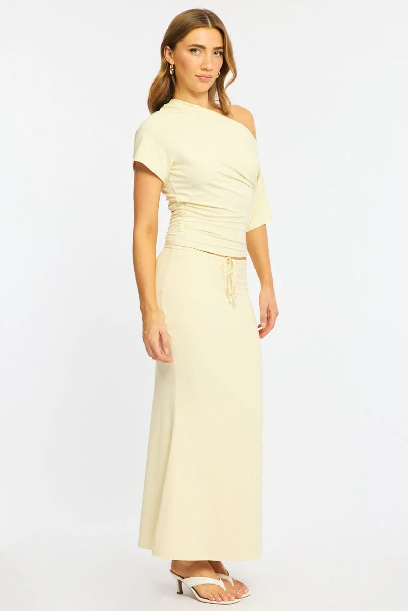 Yellow Maxi Skirt Elasticated Waist Beaded Details - Image 5