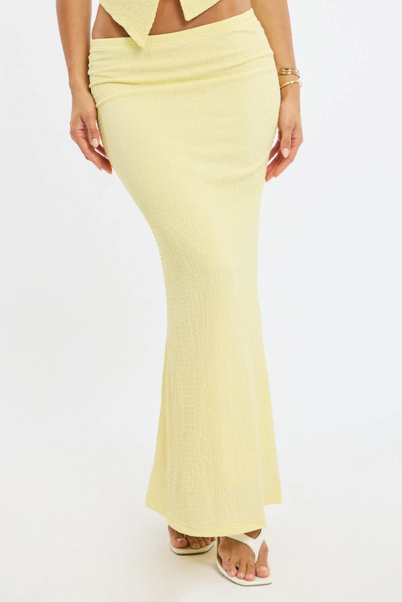 Yellow Maxi Skirt Elasticated Waist Textured Half Lined - Image 2