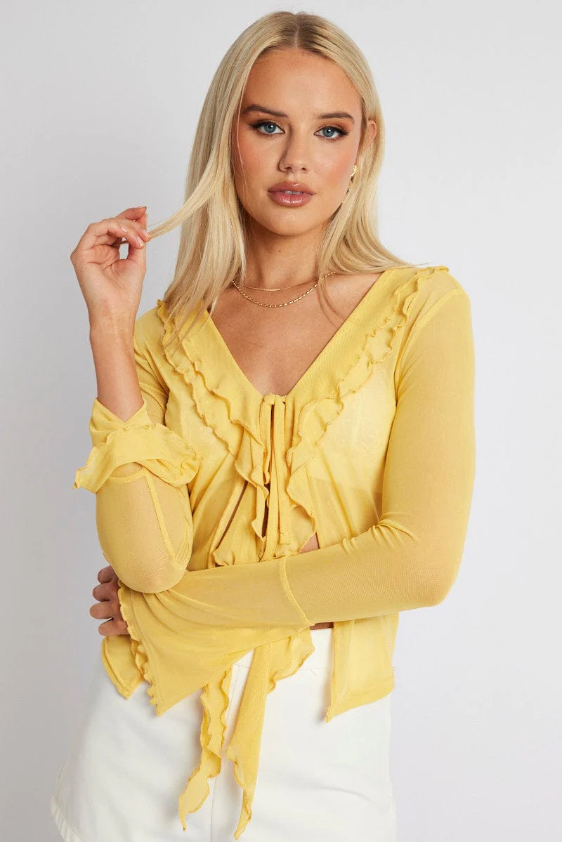 Yellow Mesh Cardigan Long Sleeve - Image 3