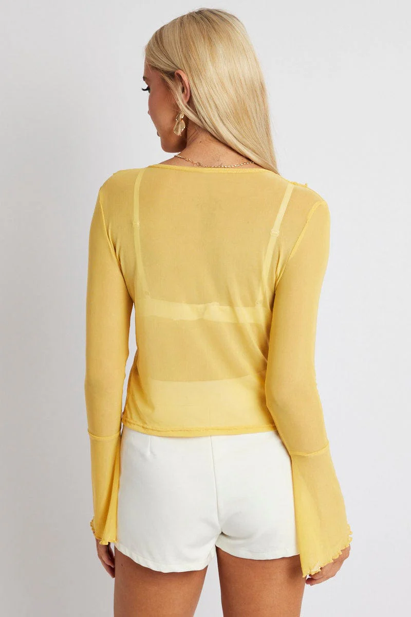 Yellow Mesh Cardigan Long Sleeve - Image 5
