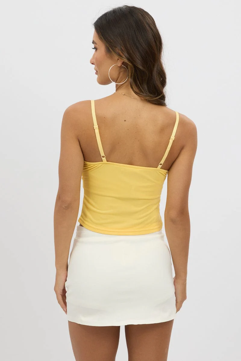 Yellow Mesh Singlet Top Lace Insert - Image 5