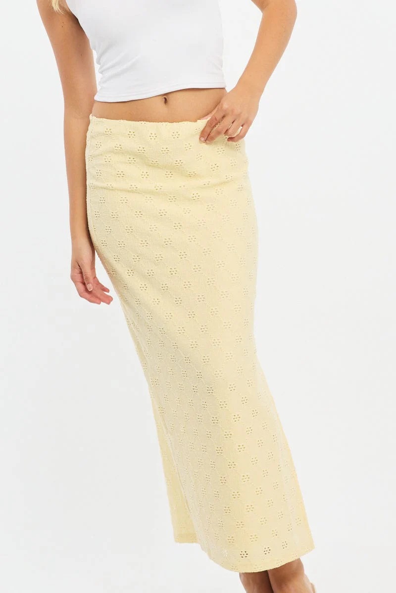 Yellow Midaxi Skirt Elastic Waisthigh Rise Stretch Eyelet - Image 5
