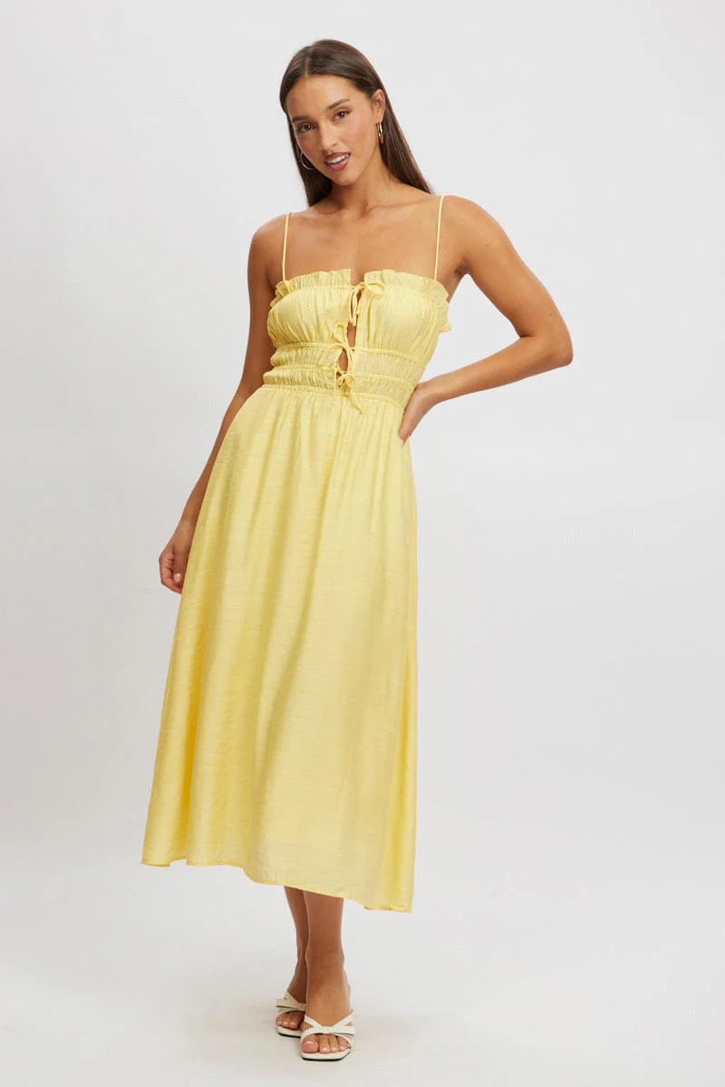 Yellow Midi Dress Ribbon Detail Strappy - Image 3