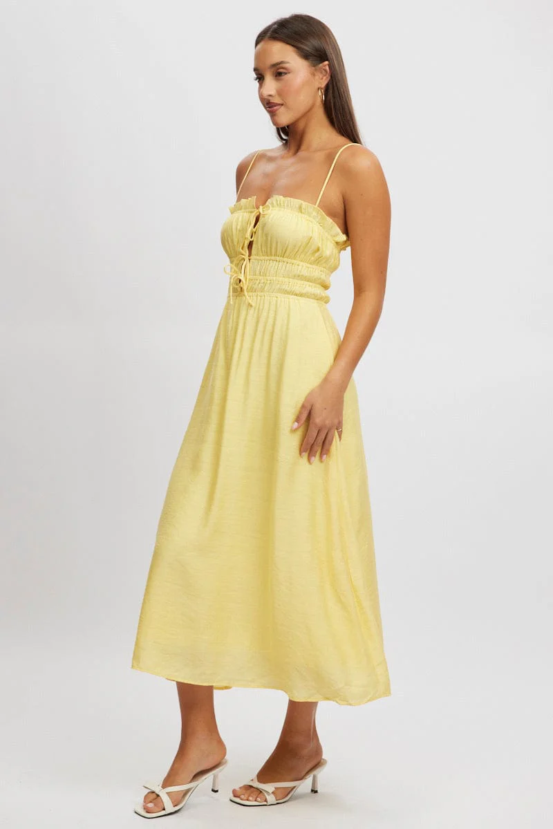 Yellow Midi Dress Ribbon Detail Strappy - Image 4