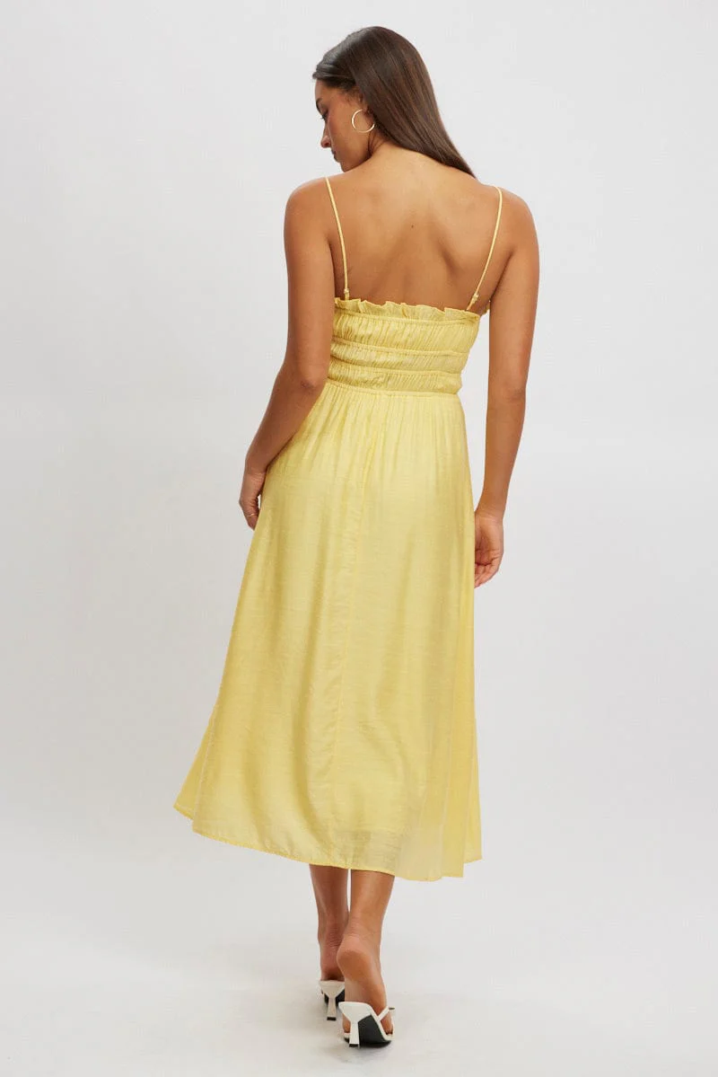 Yellow Midi Dress Ribbon Detail Strappy - Image 5