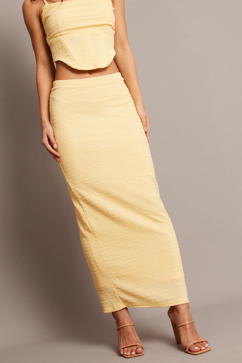 Yellow Midi Skirt High Rise Textured Jersey - Image 2