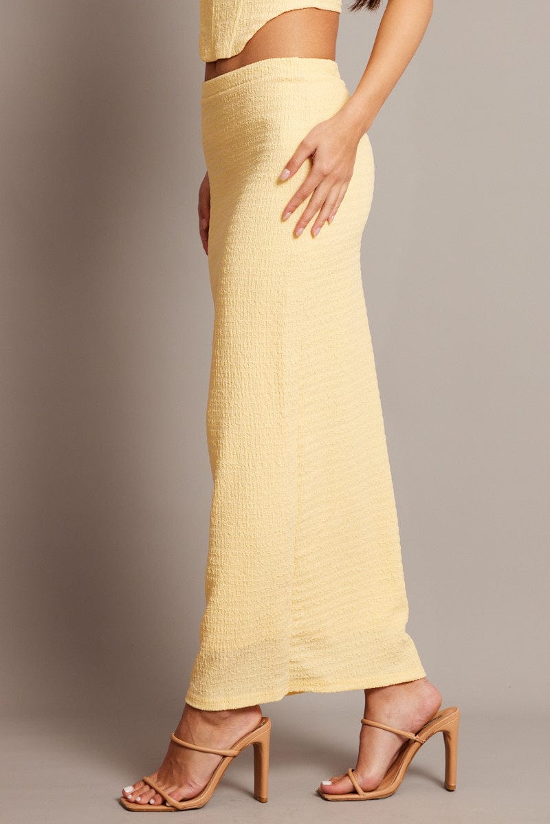 Yellow Midi Skirt High Rise Textured Jersey - Image 4