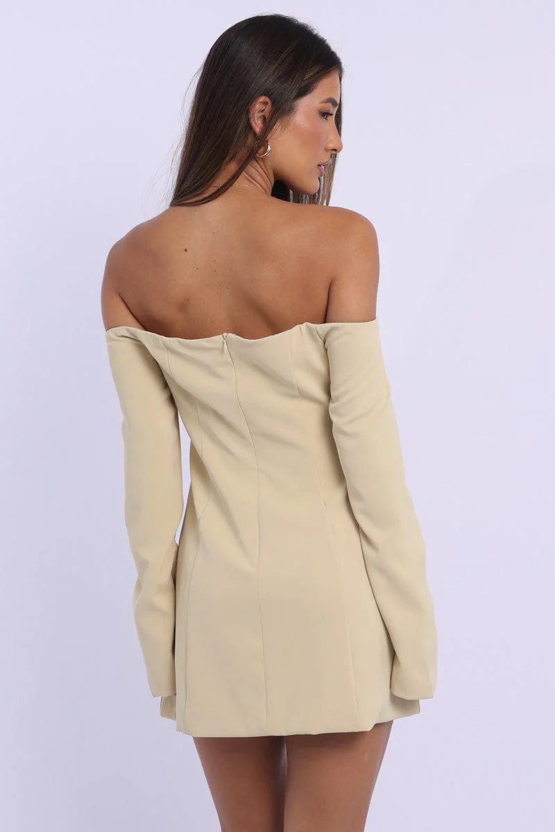 Yellow Off Shoulder Mini Dress Long Sleeve - Image 3