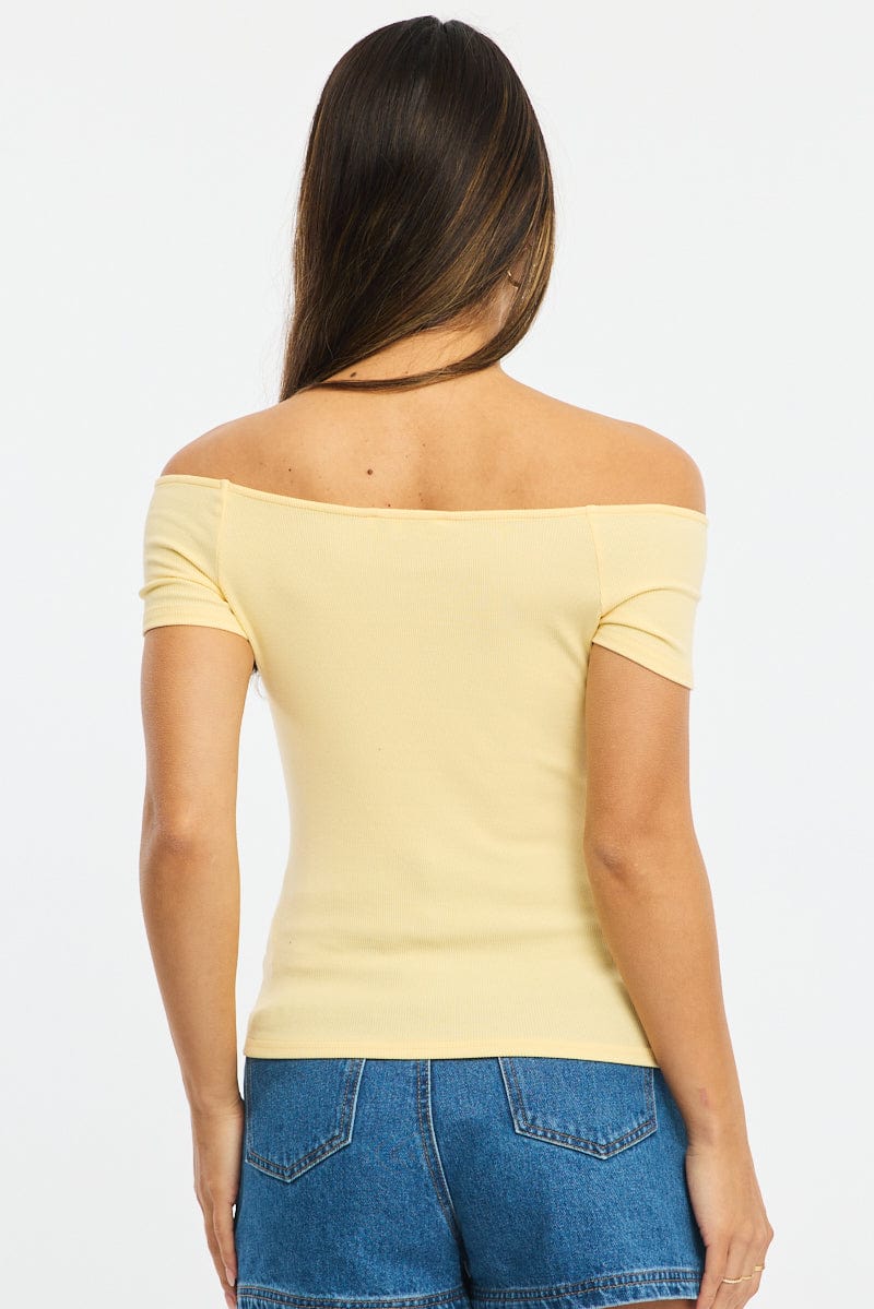 Yellow Off Shoulder Top Rib - Image 4