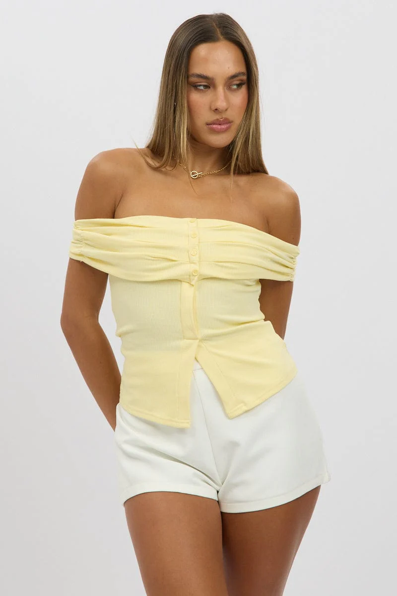 Yellow Off Shoulder Top Rib - Image 3