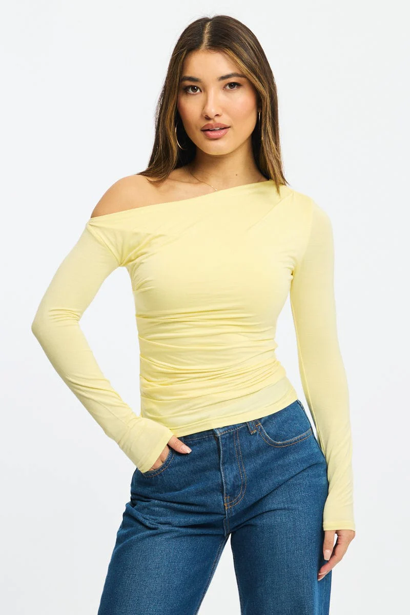 Yellow One Shoulder Top Long Sleeve Modal
