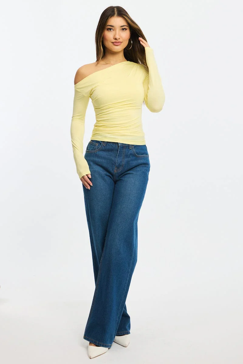 Yellow One Shoulder Top Long Sleeve Modal - Image 2