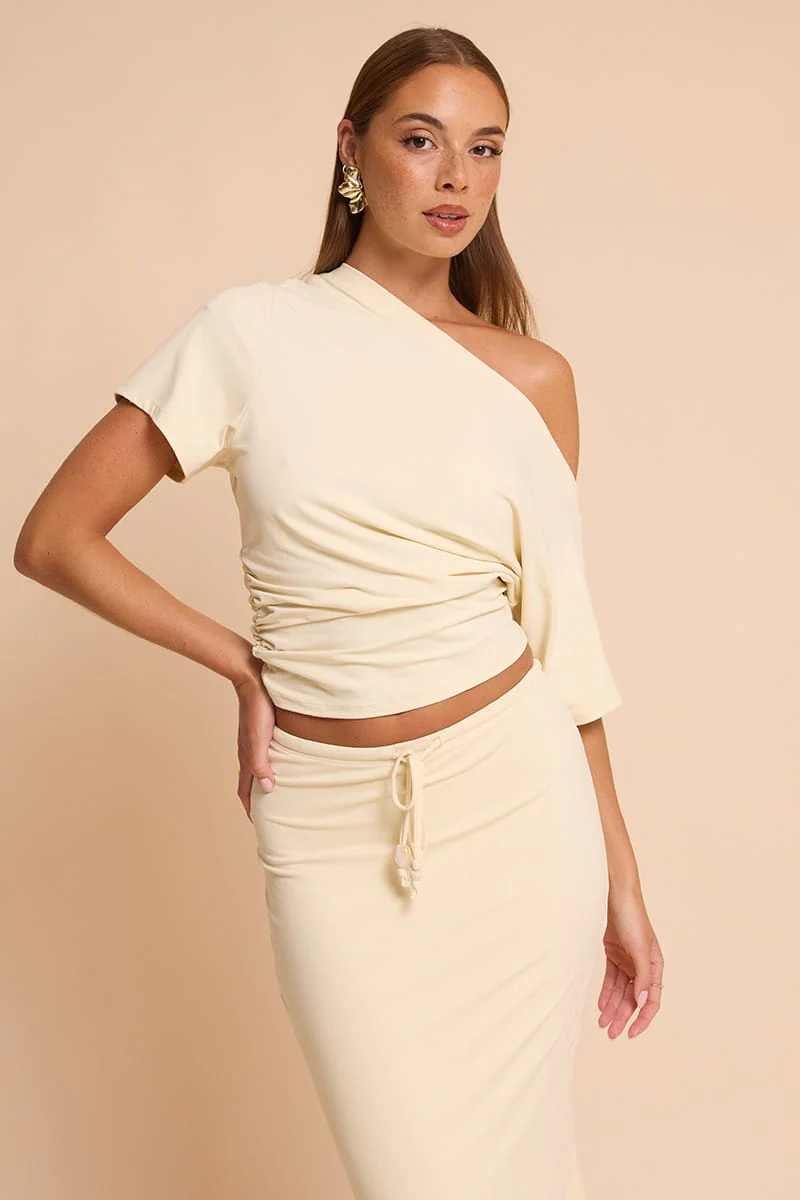 Yellow One Shoulder Top Short Sleeve