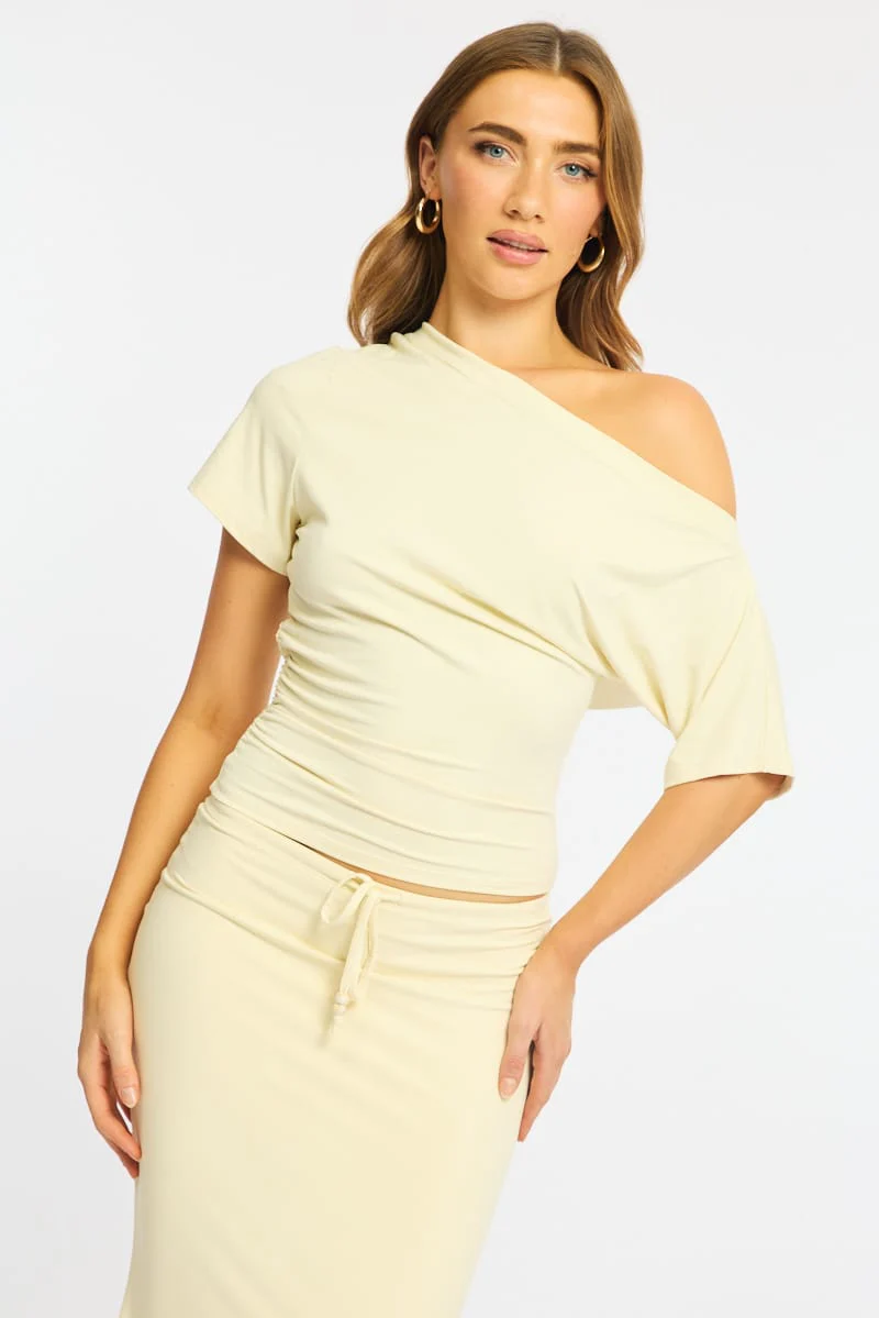 Yellow One Shoulder Top Short Sleeve - Image 2