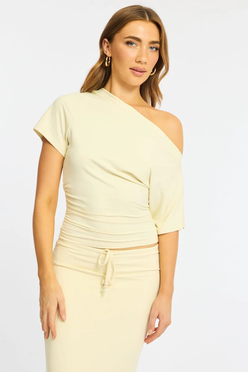 Yellow One Shoulder Top Short Sleeve - Image 4