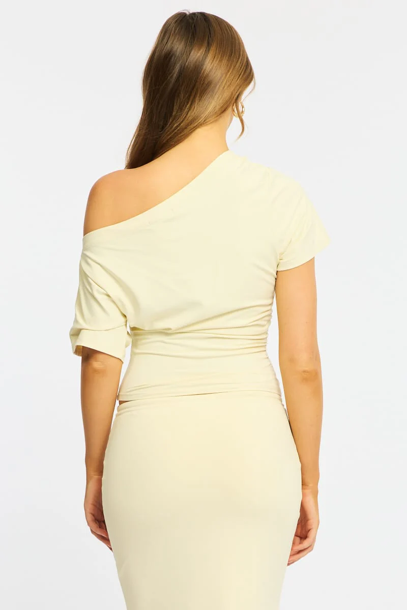 Yellow One Shoulder Top Short Sleeve - Image 6