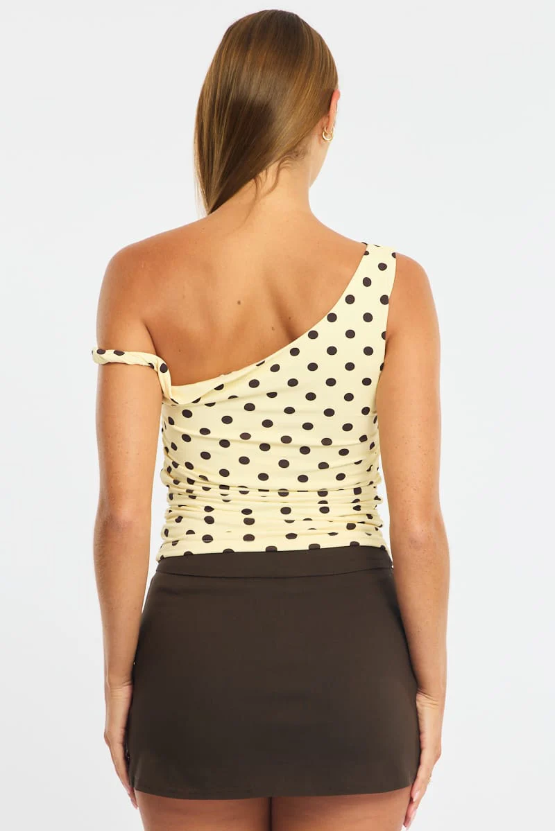 Yellow Polka Dot One Shoulder Twist Top - Image 6