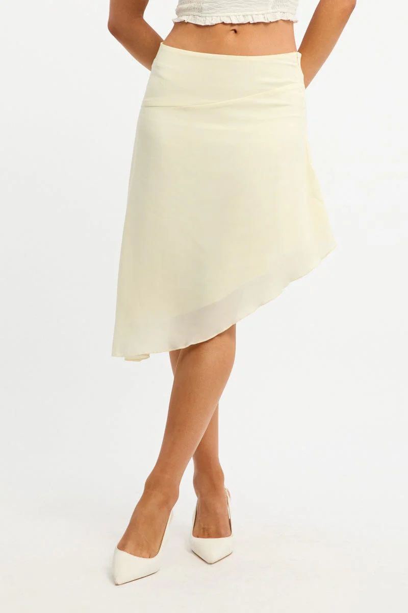 Yellow Scarf Hem Skirt Midi Asymmetric