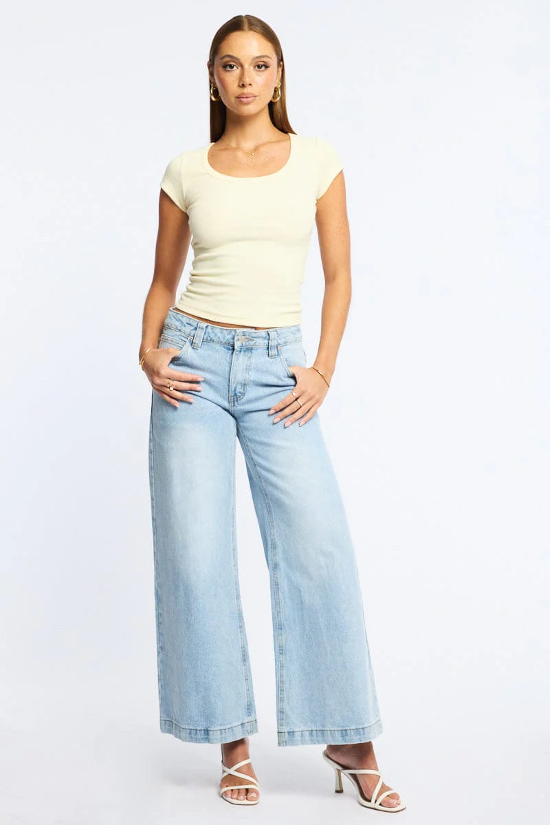 Yellow Scoop Neck Short Sleeve T-Shirt - Image 2