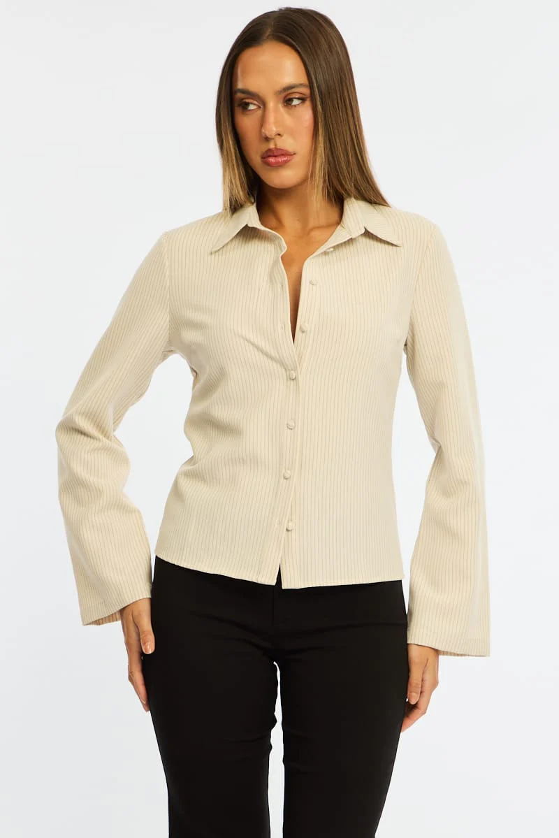 Yellow Stripe Shirt Long Sleeve Collared Button Up Pinstripe - Image 4