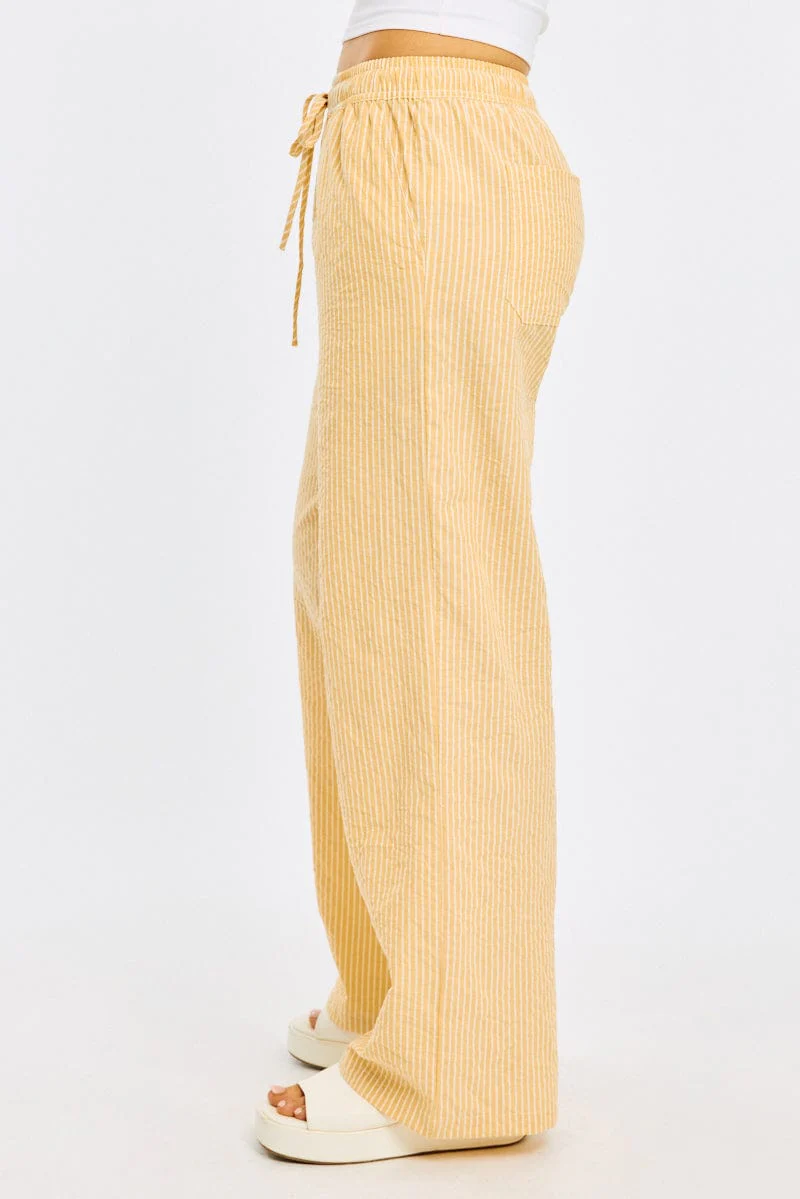 Yellow Stripe Wide Leg Pants Elasticated Waist - Image 3