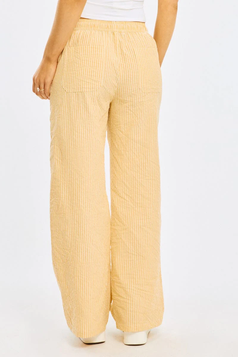 Yellow Stripe Wide Leg Pants Elasticated Waist - Image 4