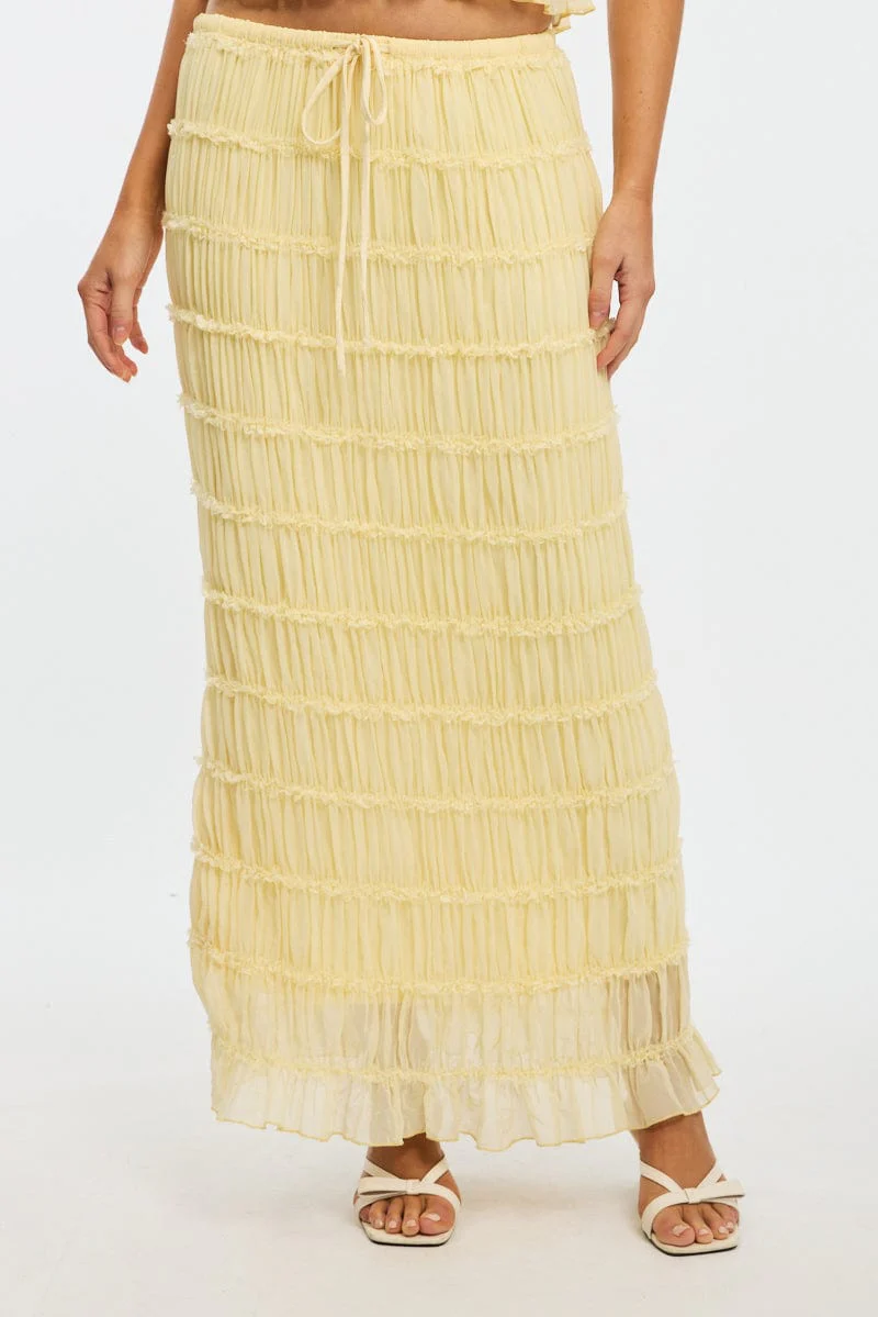 Yellow Textured Maxi Skirt Elastic Waist Lined - Image 2