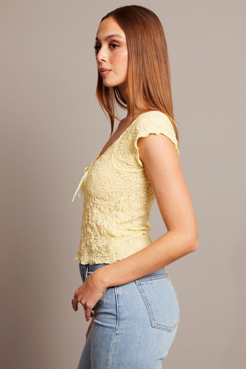 Yellow Textured Top Short Sleeve - Image 4