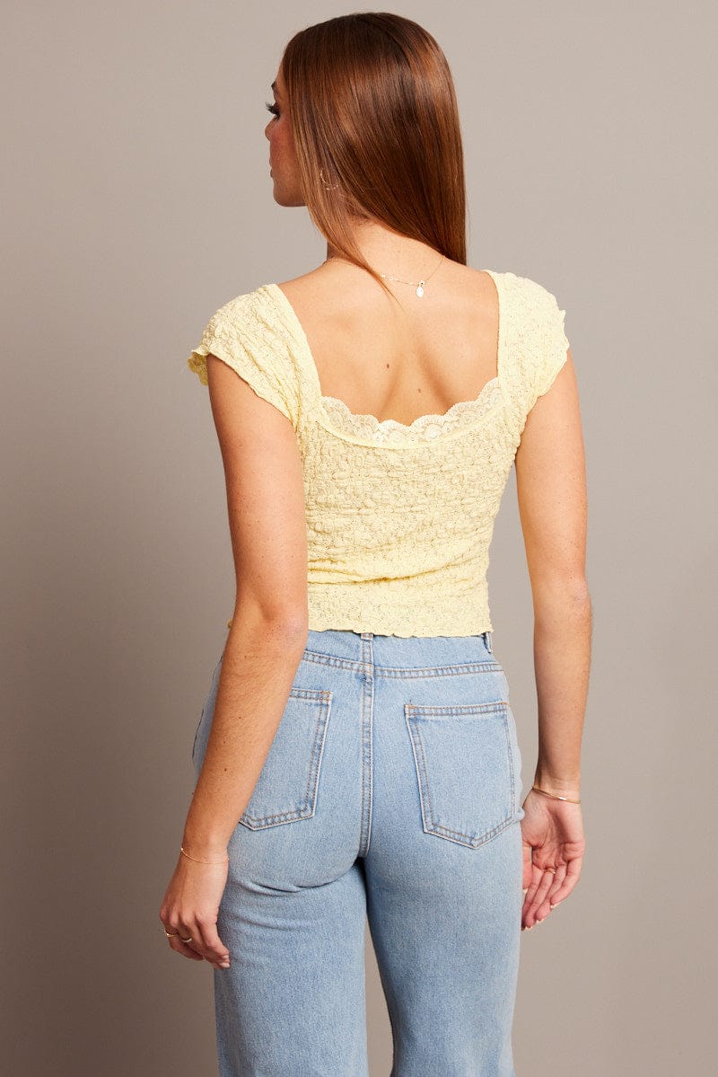 Yellow Textured Top Short Sleeve - Image 5