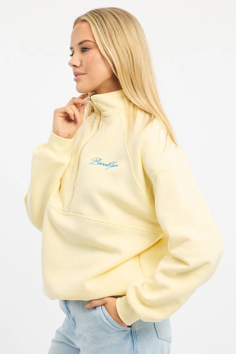 Yellow Zip Sweater Funnel Neck Oversized - Image 3