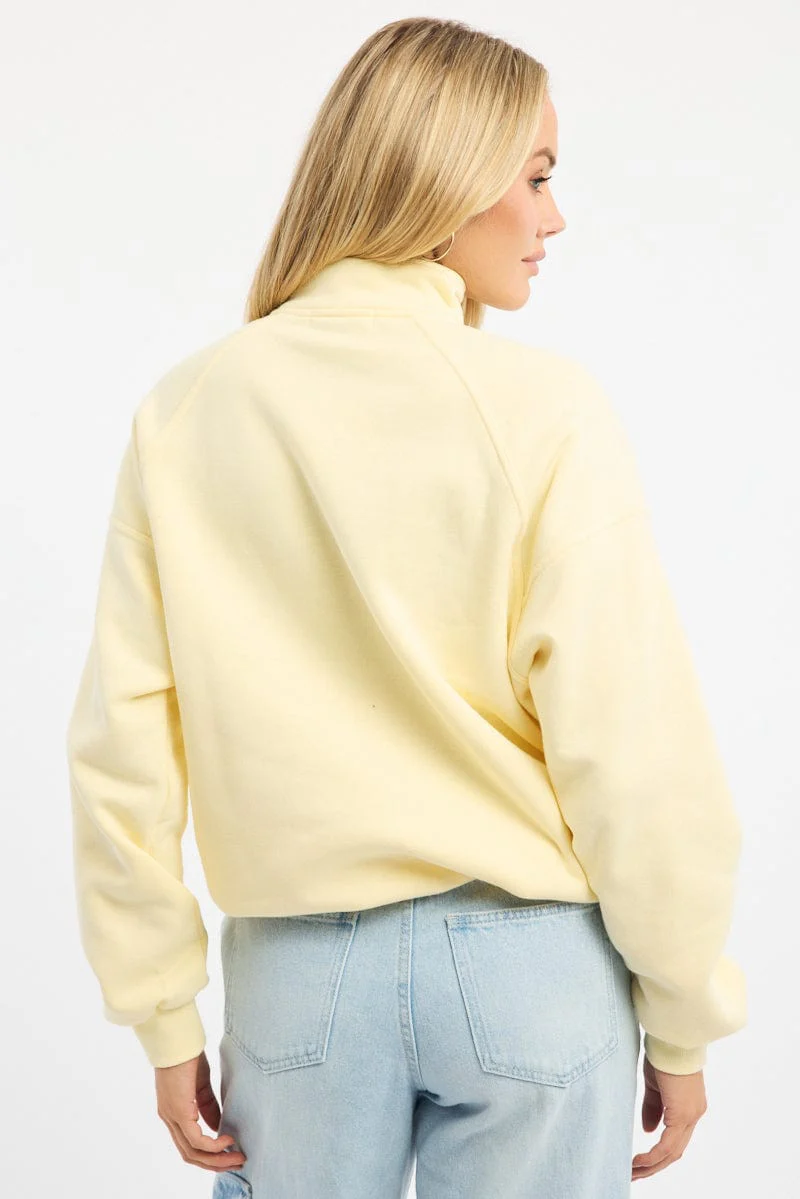 Yellow Zip Sweater Funnel Neck Oversized - Image 4