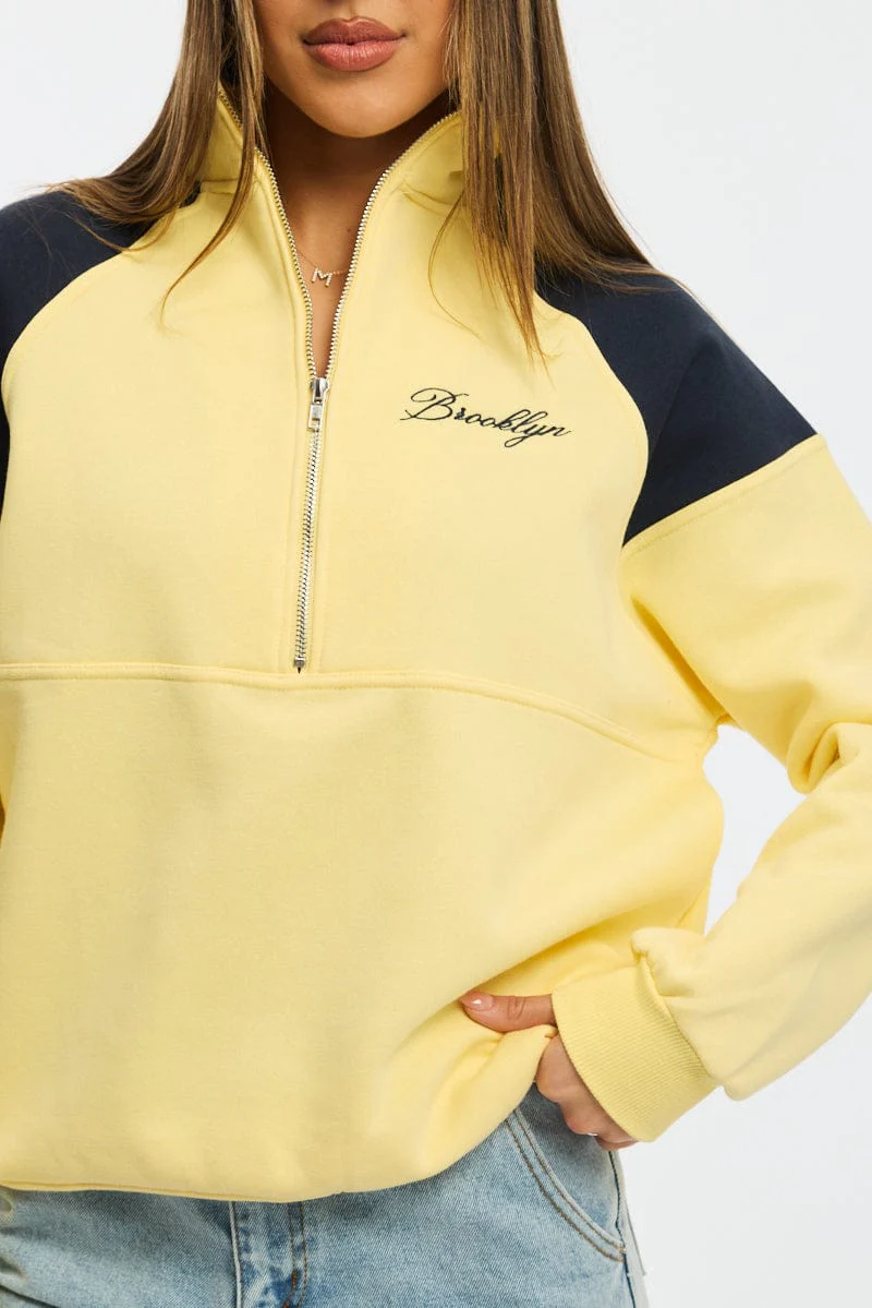 Yellow Zip Sweater Funnel Neck Oversized - Image 5
